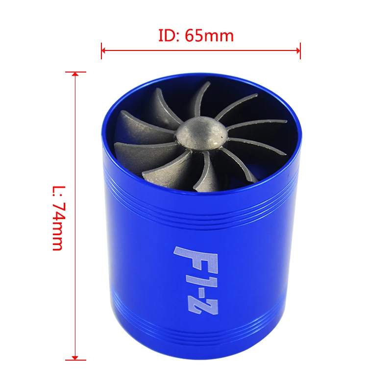 Blue GZYF Car universal Supercharge Dual Double Turbine Air Intake Fuel Saver Turbo Turboing Charger Fan Set Kit