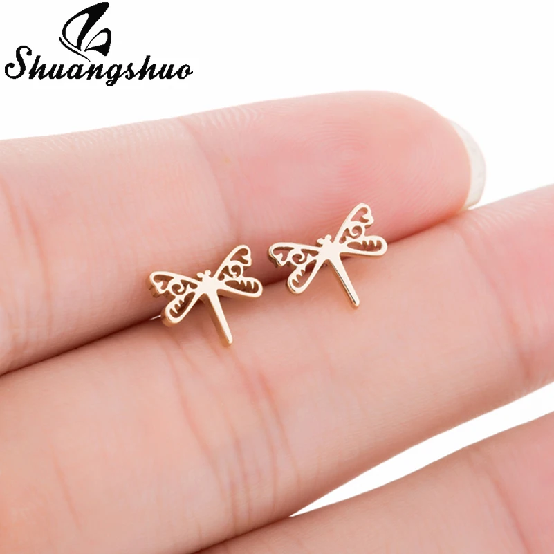 

Shuangshuo Korean Fashion Hollow Dragonfly Earrings for Wedding Accessories Dragonfly Stainless Steel Earrings for Women