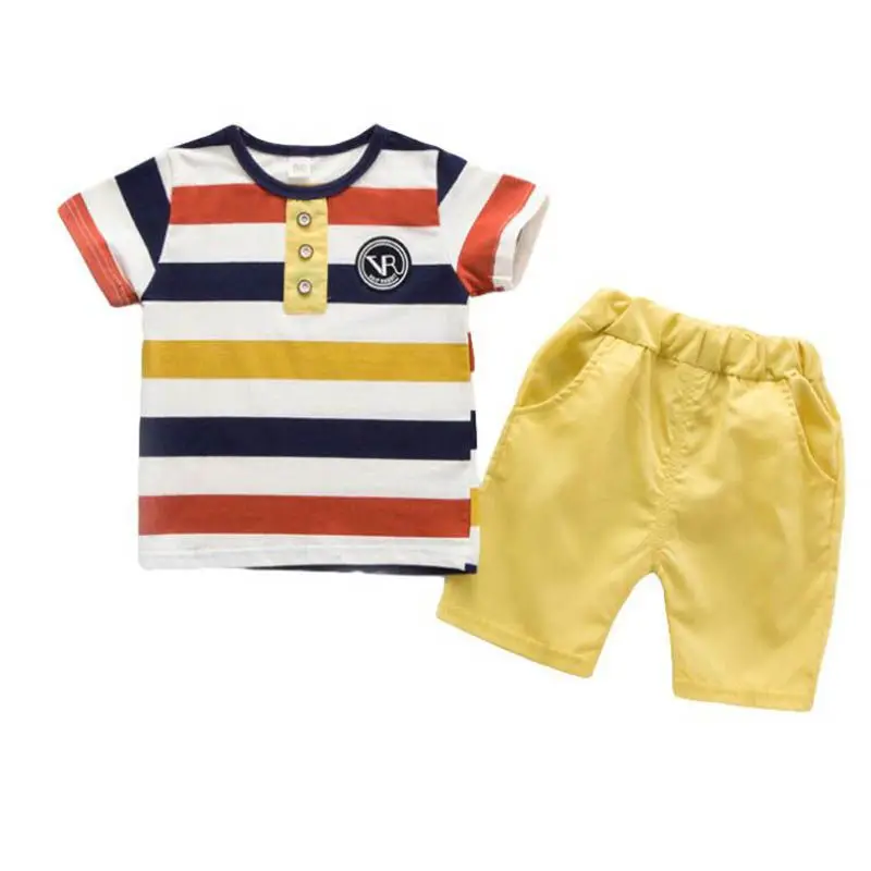 

Baby Clothes Set Striped Short Sleeve T-Shirt Top+Solid Shorts Pant 2PCS Kids Boy Clothing Set Summer