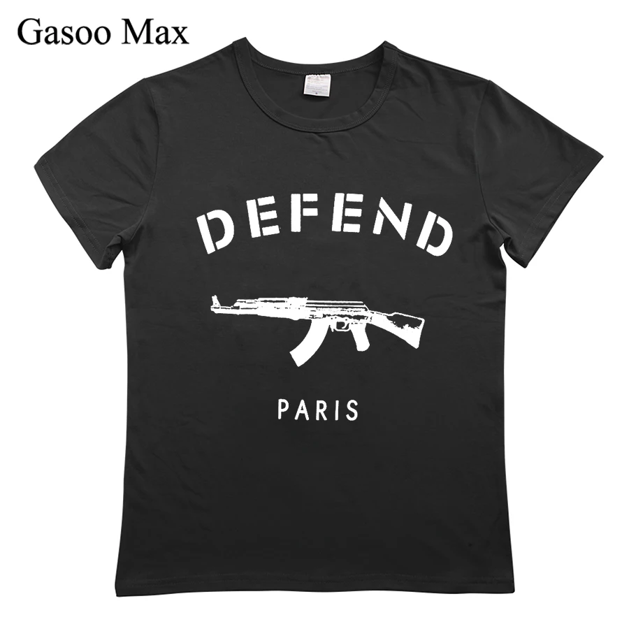 Женская футболка с принтом Defend Paris AK47 забавная Футболка для женщин топ футболки