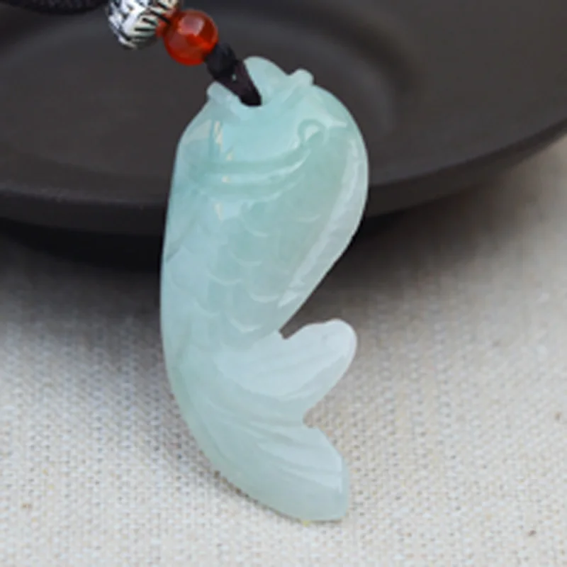 Drop shipping Natural A Jadeite Jades Pendant Pure Hand Carved Fish Pendants Gift for Women Fashion Stone Jewelry+Rope | Украшения и