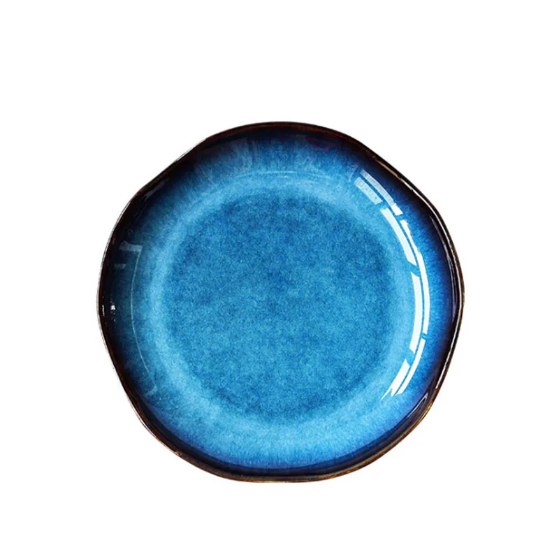 ANTOWALL Fambed Glaze Deep Blue Ceramic Tableware Dish Plate Western Steak Plate Restaurant Home Special Dish