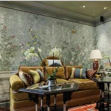 Подгонянный античный эффект ручная роспись шелковые обои ручная роспись цветы с птицами много фотографий/фон на выбор