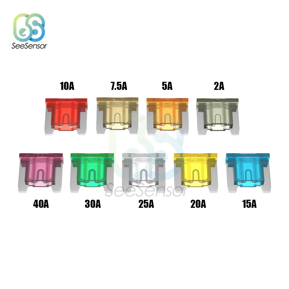 

10pcs Auto Car Truck Mini Blade Fuse Zinc Alloy and Plastic Material 2A 5A 7.5A 10A 15A 20A 25A 30A 40A