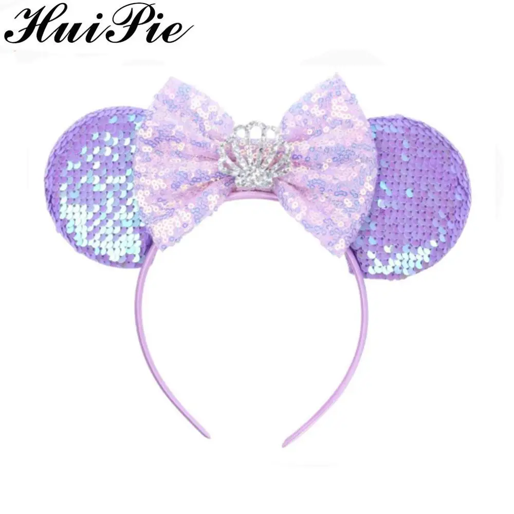 

Shiny Sequins Hair Bow Mermaid Rainbow Women/Girl 3.3" Flip Minnie Ears Headband 2019 Hairband For Girl Hair Accessories