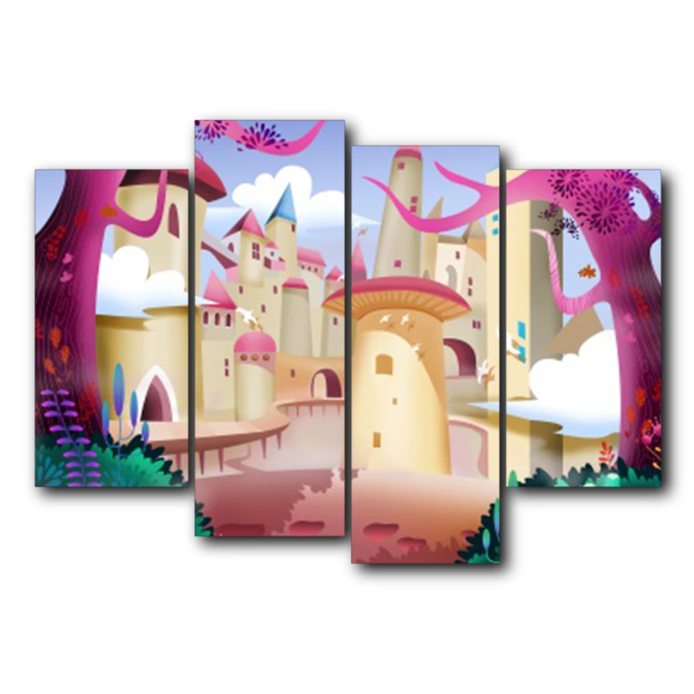 

Laeacco Dreamy Castle Children Canvas Prints Painting Home Decoration Wall Art Paintings Pictures For Kids Room Bedroom No Frame