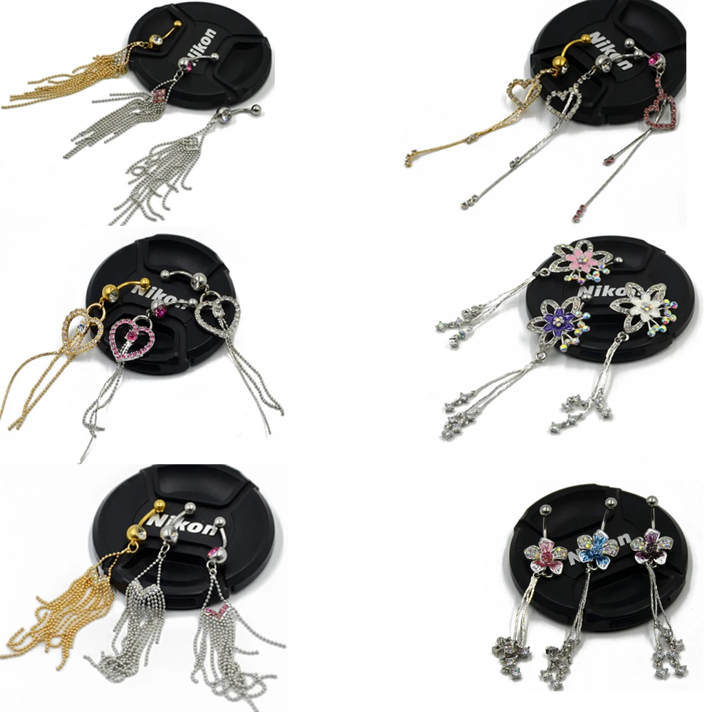 

Showlove-1pc Different Steel& CZ gem Dangle Navel Belly Button Ring for Promotion Body Piercing Jewelry