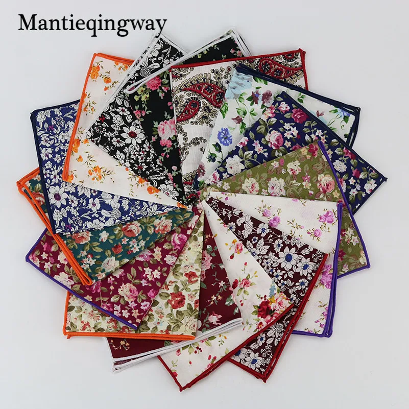 Mantieqingway Fashion Cotton Handkerchief Men Business Floral Printed
