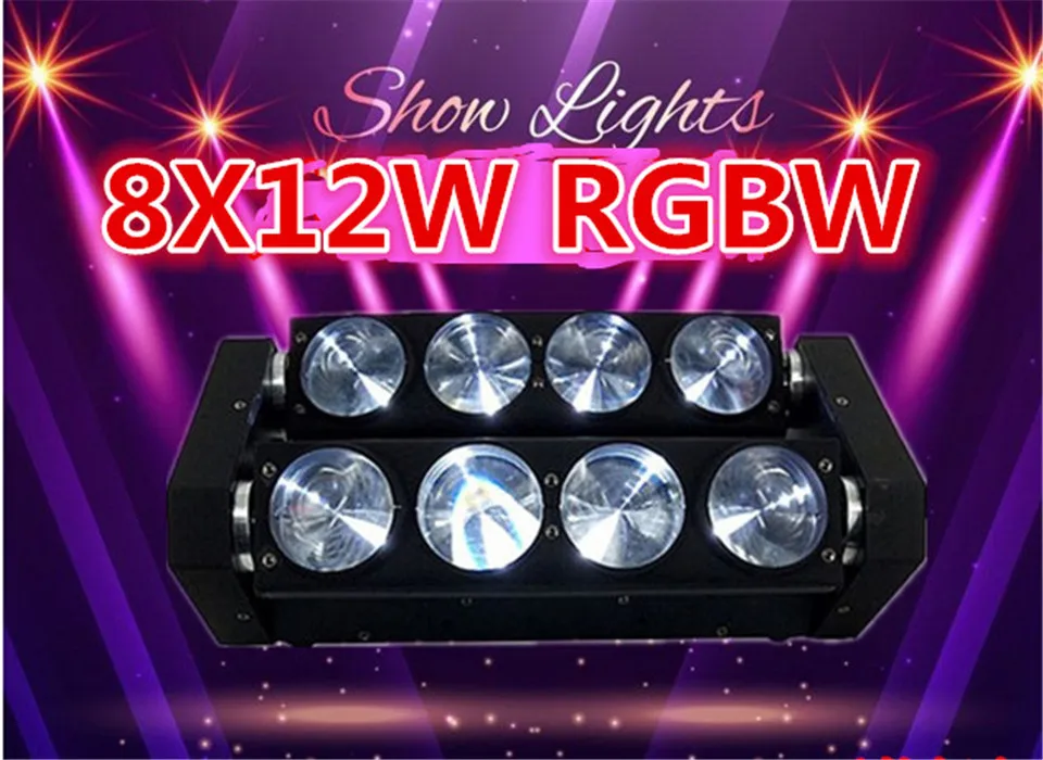 

2 PZ/lot LED light spider 8x12 W 4in1 RGBW 11/36/38 channel main beam moving beam led light spider rgbw beam main moving light