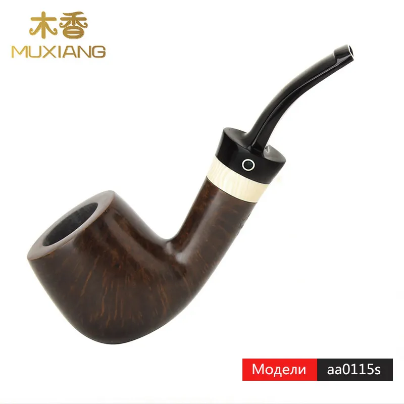 

RU-MUXIANG Saddle Bent Smooth Briar wooden Tobacco Pipe Smoking Pipes with 9mm Imitation Ivory Handle Rings aa0115s