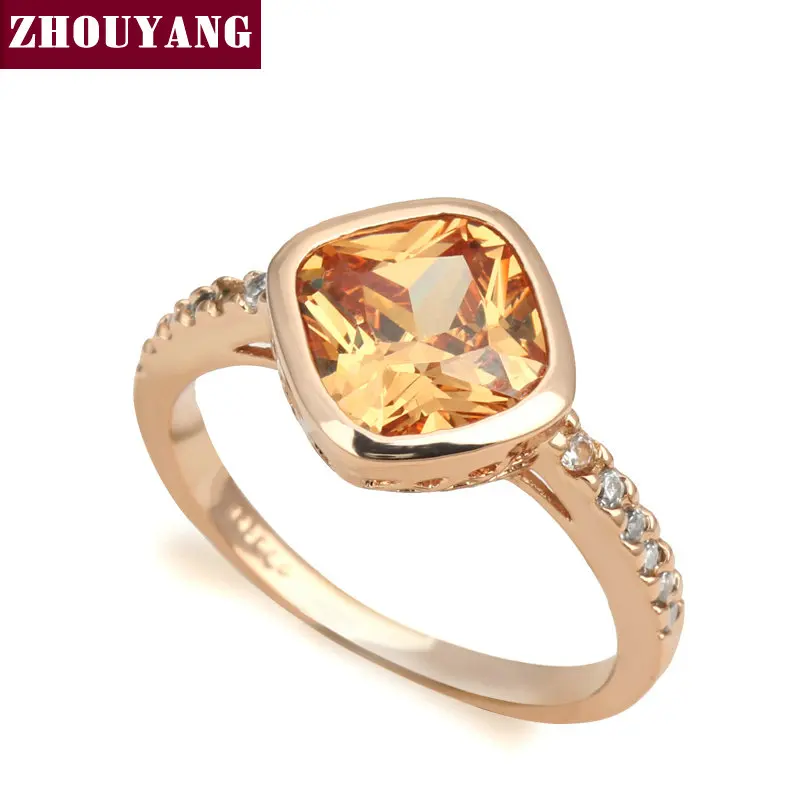 

ZHOUYANG Top Quality Orangel Crystal Rose Gold Color Ring Crystals From Austria Full Sizes Wholesale ZYR261