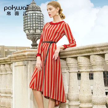 

POKWAI women Long Sleeve O-Neck Fashion maxi Dress party wear