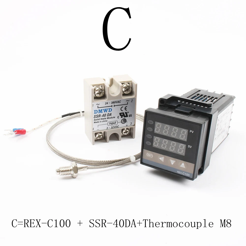 REX-C100 цифровой PID Температура контроллер термостат ССР Выход+ Max.40A ССР реле+ K термопары+ теплоотвод термометр цифровой - Цвет: C