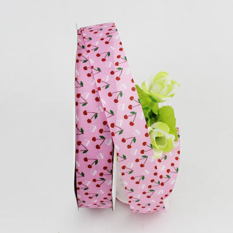 

Pink cherry printed grosgrain ribbon blue ribbon DIY Hair Bow sewing supplies 9mm 16mm 22mm 25mm 38mm 57mm 75mm