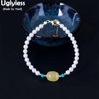 

Uglyless Real 925 Sterling Silver Fine Jewelry for Women Nature Pearls Beads Bracelets Beading Amber Bracelet Mom Gift Turquoise