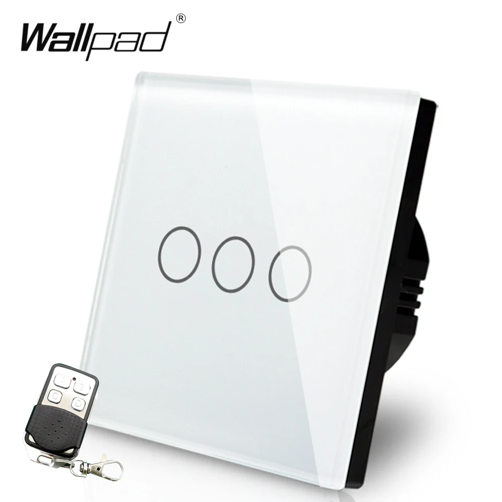 ЕС UK 110 В-250 В адррес Wallpad белый кристалл GlassTouch 3 Gang RF433 Беспроводной удаленного Управление Сенсор 2 пути 3 способ лестницы выключатель света