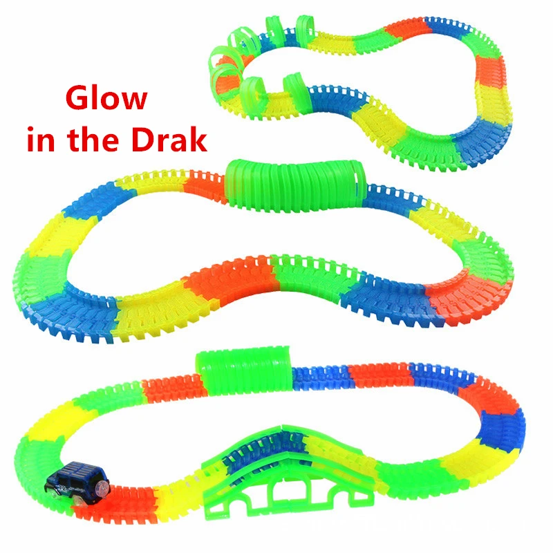 220/360 светящиеся гоночные гибкие автомобильные игрушки Набор DIY Flex Flash в темноте слот треки сборка игрушка подарок для комплектов