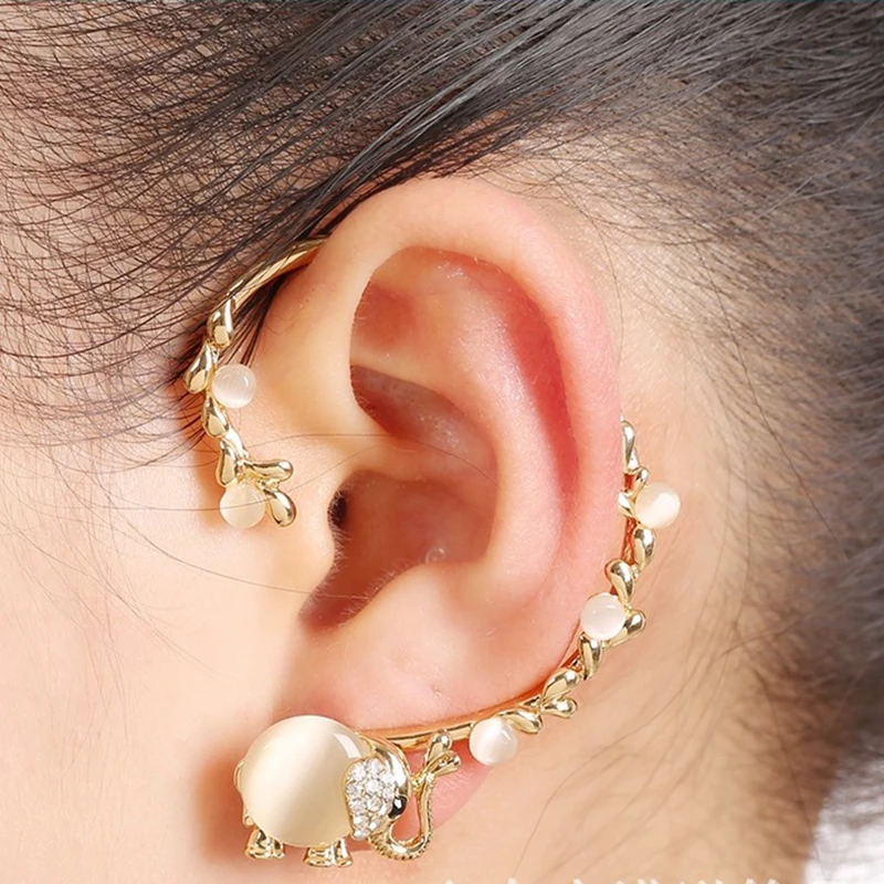 

Opal Elephant Ear Cuff Clip Earings For Women Earrings Female ear hook wholesale alloy plating