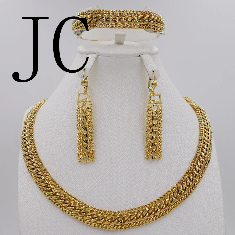 Fashion high quality Jewelry Set Italy 750 gold Earrings Necklace Bracelets Set Wedding Party