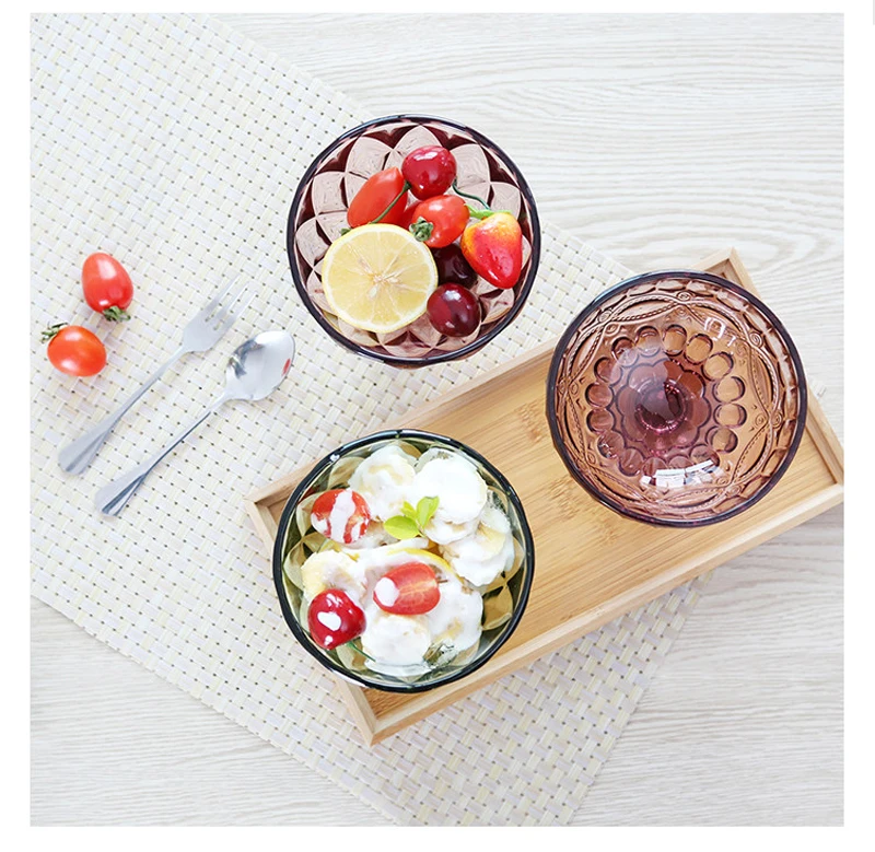 Европейская ретро чашка для мороженого рельефная Салатница креативная цветная стеклянная миска домашний стакан для молочного коктейля кухонная посуда аксессуары