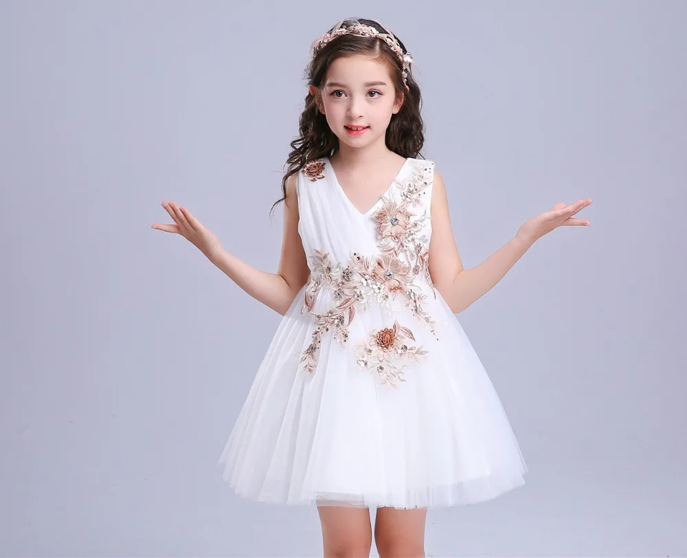 Детское белое летнее платье с цветочным рисунком для девочек детские сетчатые платья-пачки принцессы с цветочным рисунком одежда для дня рождения