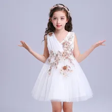 Детское белое летнее платье с цветочным рисунком для девочек детские сетчатые платья-пачки принцессы с цветочным рисунком одежда для дня рождения