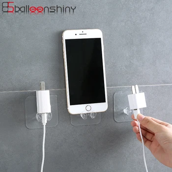 

BalleenShiny PP 4pcs Transparent Outlet Plug Hooks Wall-mounted No Nail Hanger Plug Bathroom Brush Duster Holder Household Tools