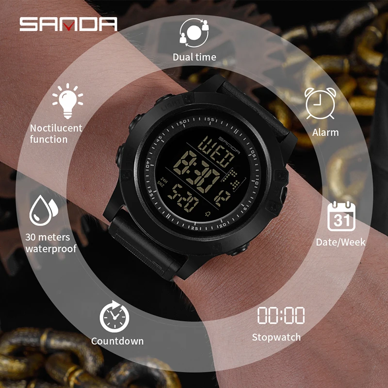 2018 новые модные цифровые часы водостойкий секундомер спортивные часы люксовый бренд Санда светодио дный дисплей Электронные наручные часы