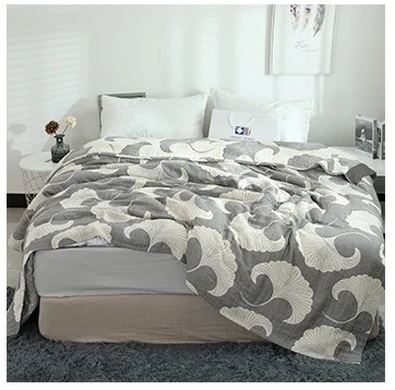 Junwell Cotton Muslin Summer Blanket Bed Sofa Travel Breathable Chic Ginkgo Leaf Thread Large Soft Throw Blanket - Цвет: Grey