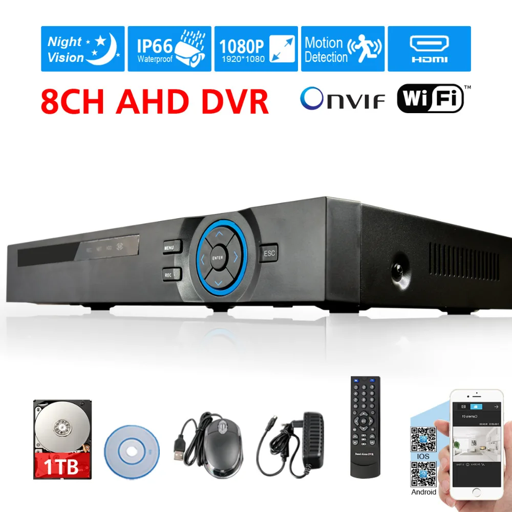H.264 CCTV AHD 8Channel hdmi 1080p DVR Recorder 8ch 1080P NVR onvif ip