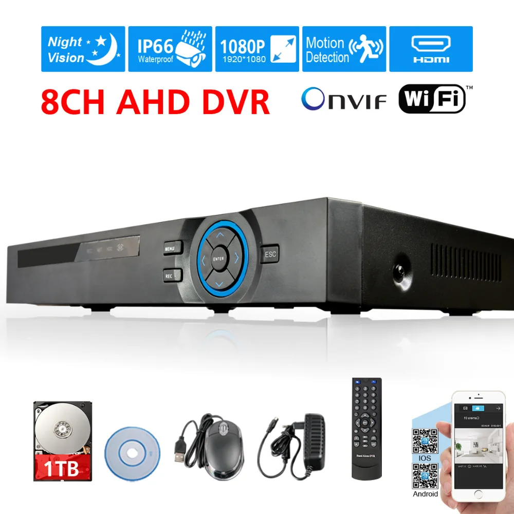 H.264 CCTV AHD DVR 8-канальный сетевой видеорегистратор hdmi 1080 p Регистраторы 8ch P NVR ONVIF ip