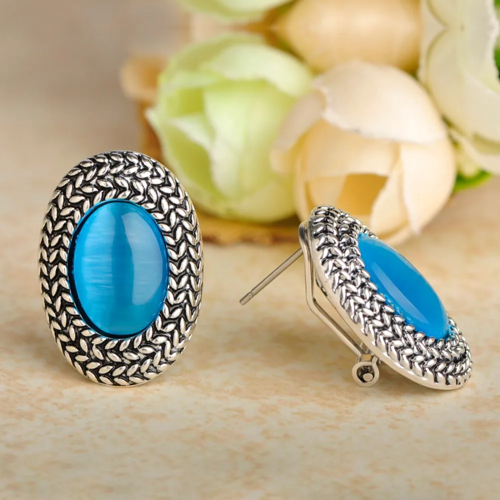 Blucome модные французские крючки большие сережки античное серебро Цвет искусственный опал Bijoux женские вечерние аксессуары подарки Ретро ювелирные изделия