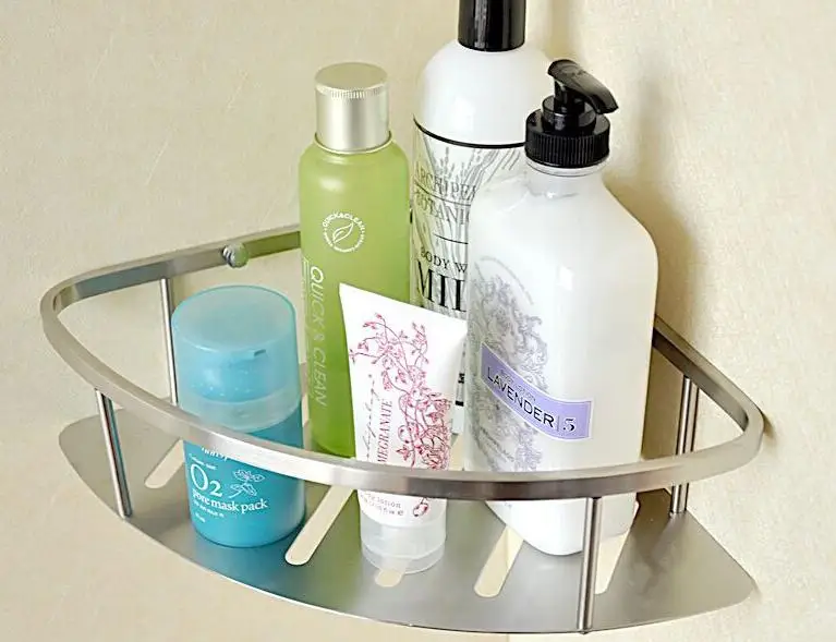 Free Shipping 304 Stainless Steel Triangle brushed nickel bathroom shelf basket single tier