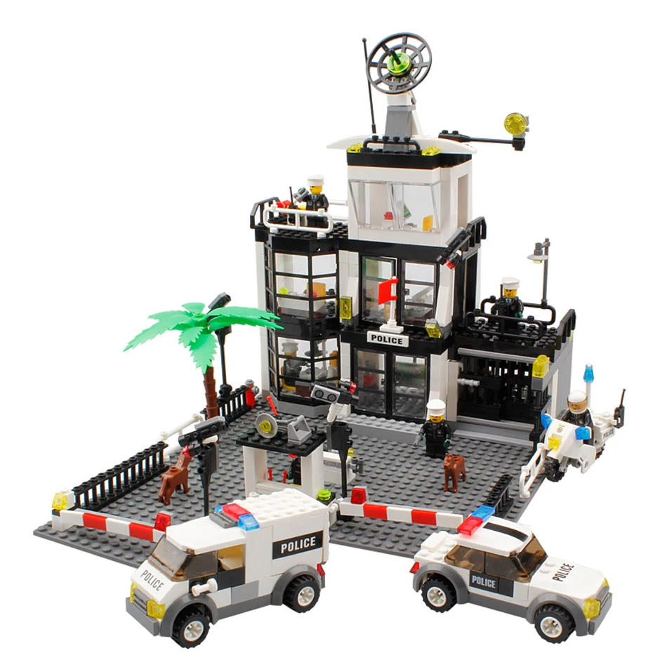 

KAZI 631Pcs Police Station Prison Van Building blocks Figures Toy Compatible Legoed City Toys Enlighten Bricks For Children kids