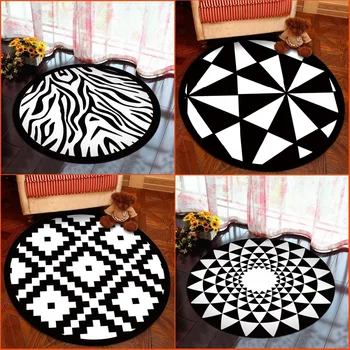 

Black White Geometric Beach Round Carpet Non-Slip Floor Rugs Mat For Bedroom Living Room Karpet Computer Chair Hang Basket Mat