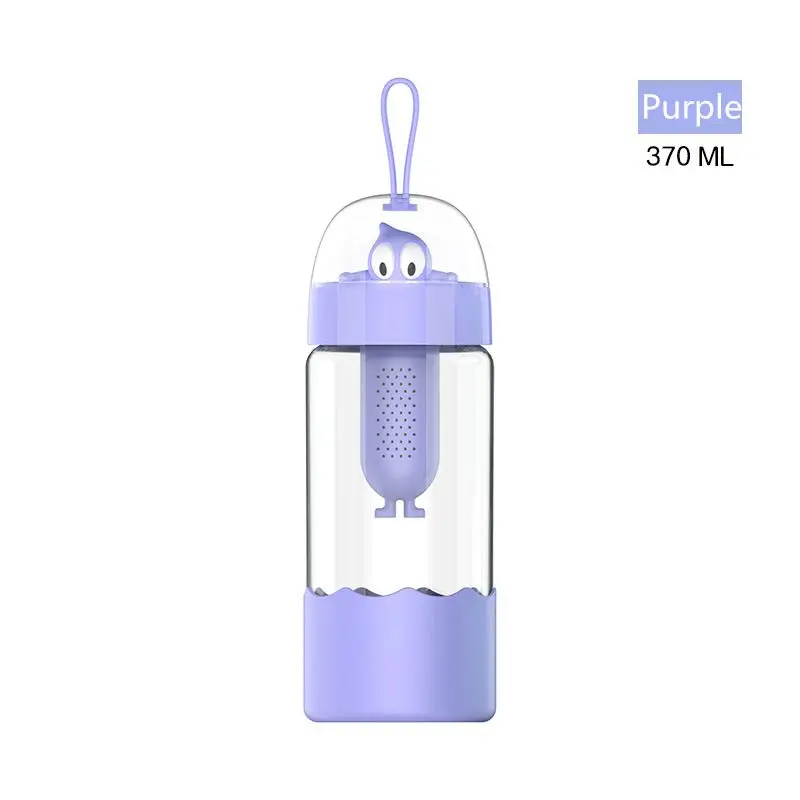 Милые стеклянные бутылки для девочек с фильтром, Студенческая бутылка, забавная мультяшная стеклянная посуда для напитков, детские дорожные бутылки для воды, Прямая поставка - Цвет: Фиолетовый
