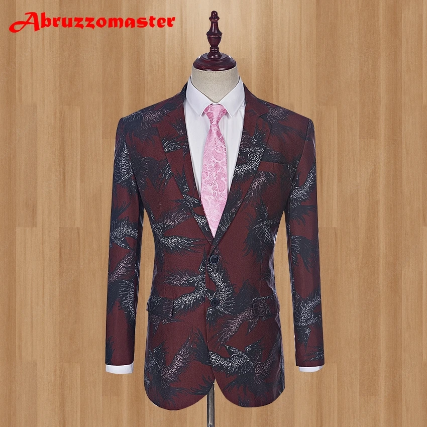 New Design Printed Groom Tuxedos 2 buttons Groomsman Suit Made Man Suit Stage Wear wedding suits (Jacket+pants)