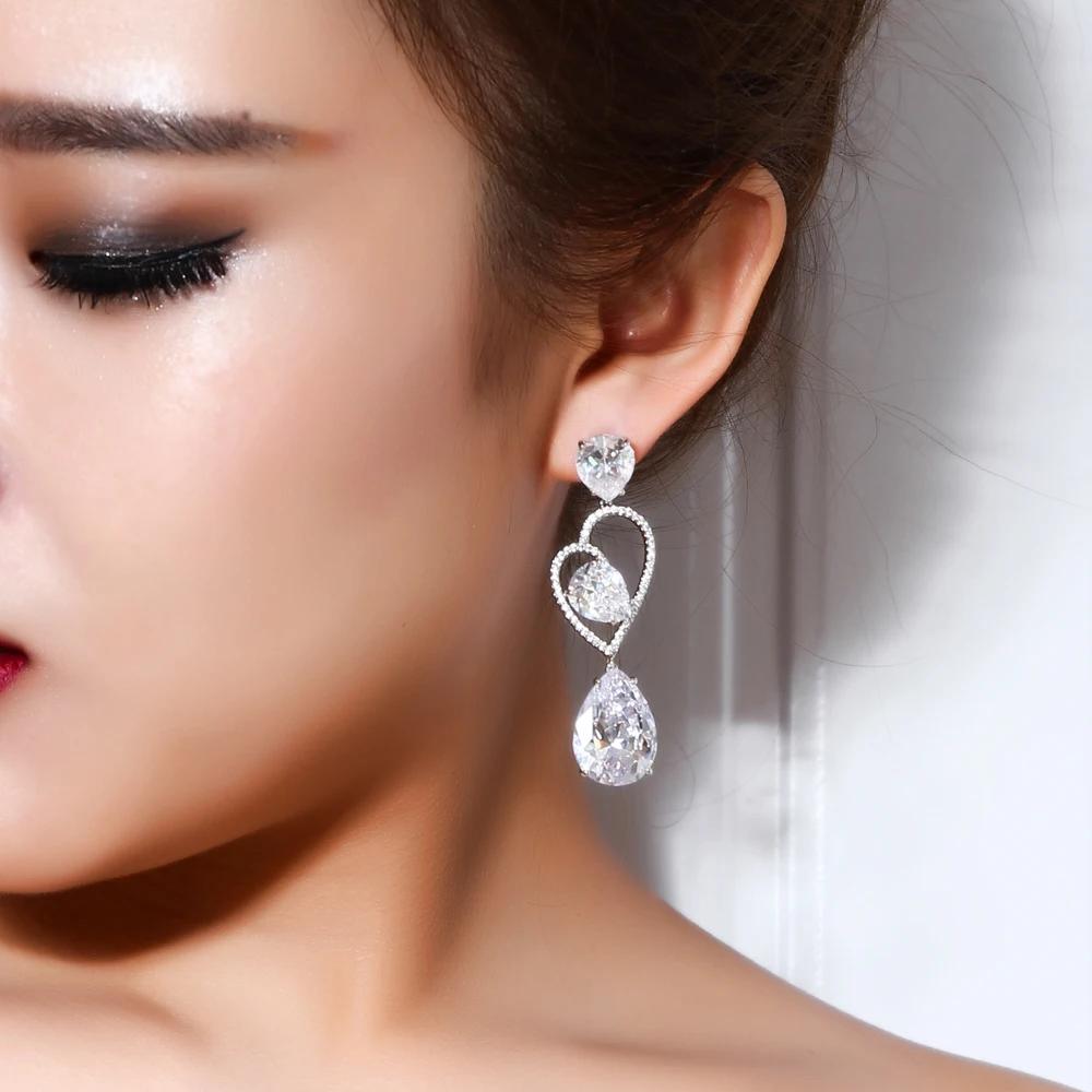 Heart Dangling Earrings White Brincos Oorbellen Boucle d'oreille Femme Women Wedding Jewelry Bohemian Dropping Big Earring