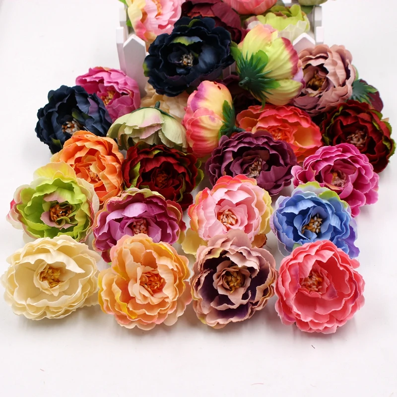 5 шт., 6 см, искусственный цветок, высокое качество, ткань, градиент, пион, цветок, голова, свадебное украшение, сделай сам, скрапбук, Подарочная коробка, ремесло, цветок