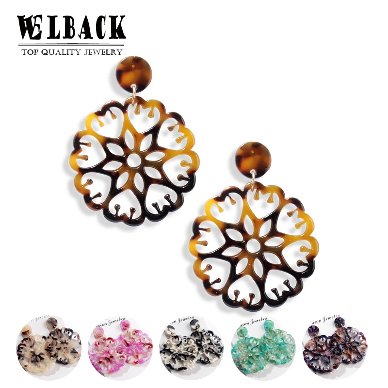 

WELBACK Vintage Round Resin Acrylic Flower Petal Pendant Earrings Acetate Earrings Statement Hanging Brincos Earrings For Women