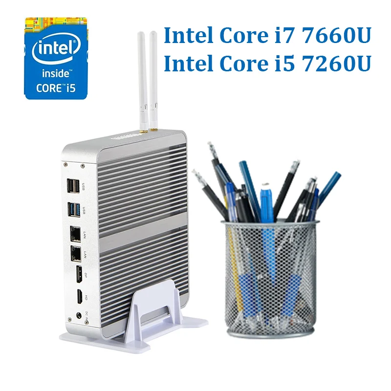 Новейший Win10 Core i5 7260U Dual Lan безвентиляторный мини ПК core i7 7660U Intel Iris plus graphics 640 игровой компьютер HD 4K HTPC