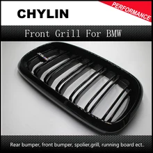 2PCS X5 X6 ABS Framed Dual Slat Grill Front Kidney Grille Fit for BMW F15 F16 Bumper with M Emblem Gloss Black 2015 2016
