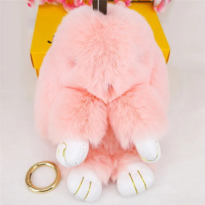 Пушистый искусственный мех кролика рекс брелок помпоны кролик брелок для женщин брелок заяц автомобиль брелок держатель куклы сумка ювелирное изделие в подарок с подвесками - Цвет: Orange Pink 15cm