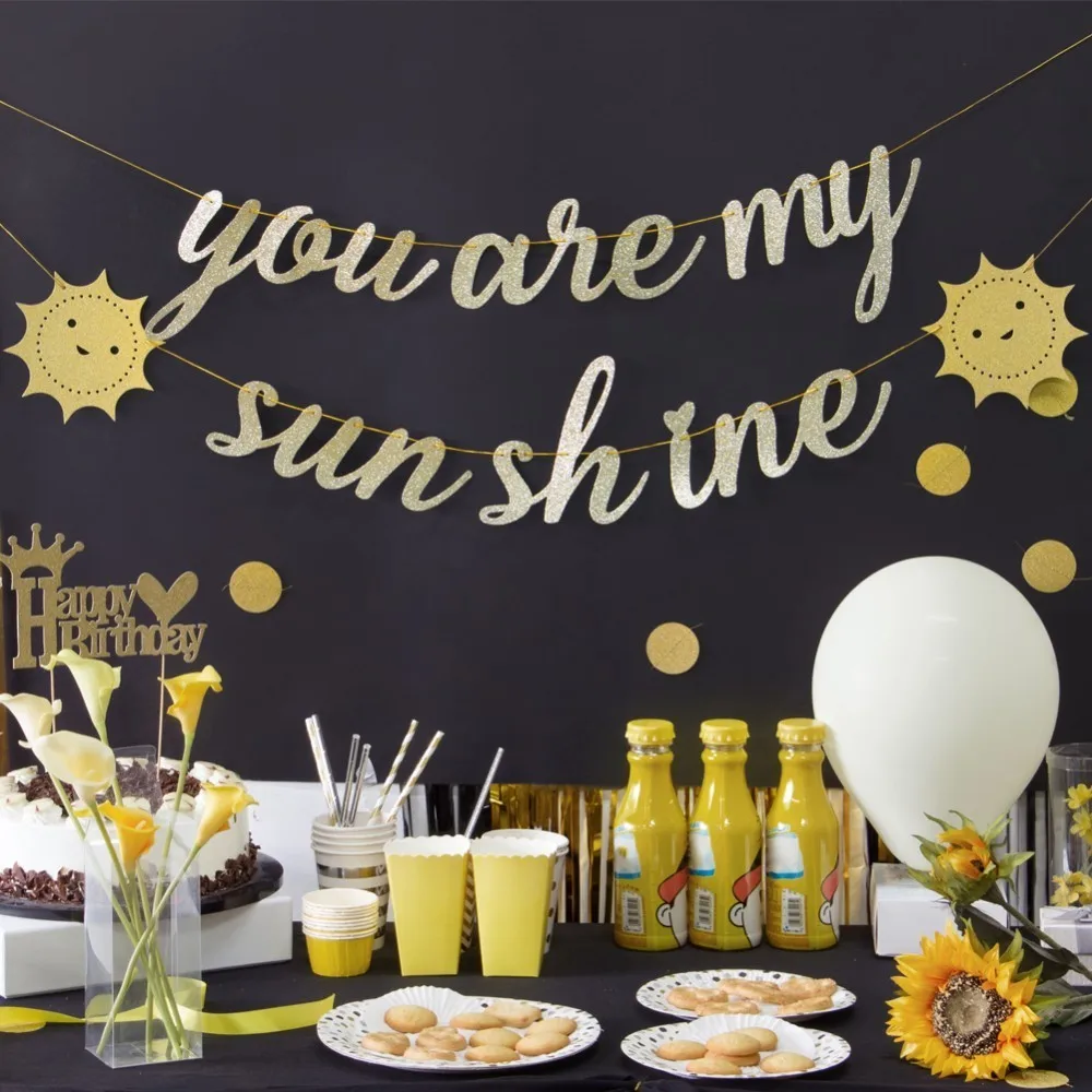 1pc Set Glitter Gold You Are My Sunshine Hanging Banner Birthday