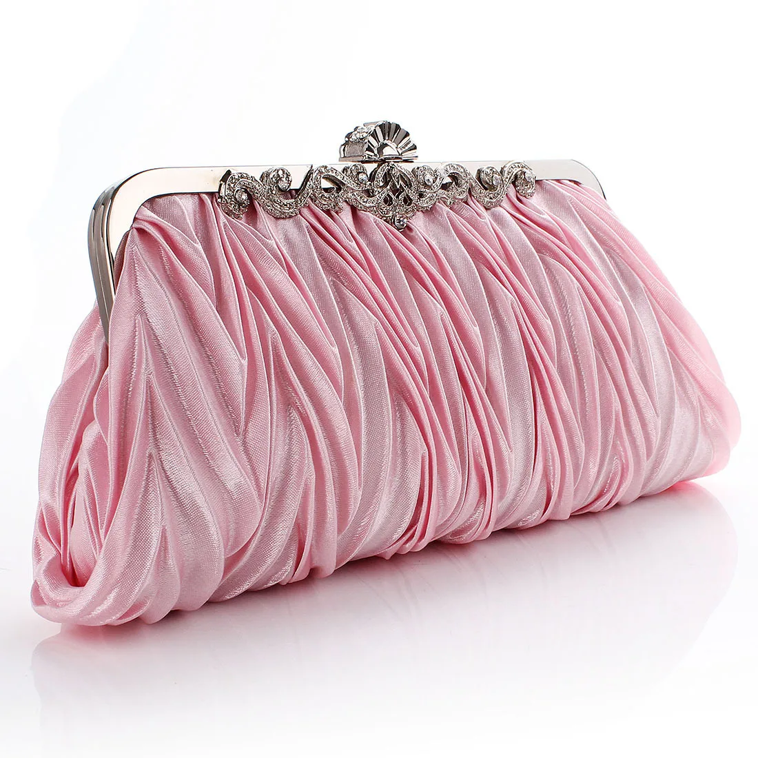Folding Dinner Bag Women Lady Satin Crystal Bridal Handbag Clutch Party Wedding Purse Evening Bag Metal Buckles Polyester Fabric 2