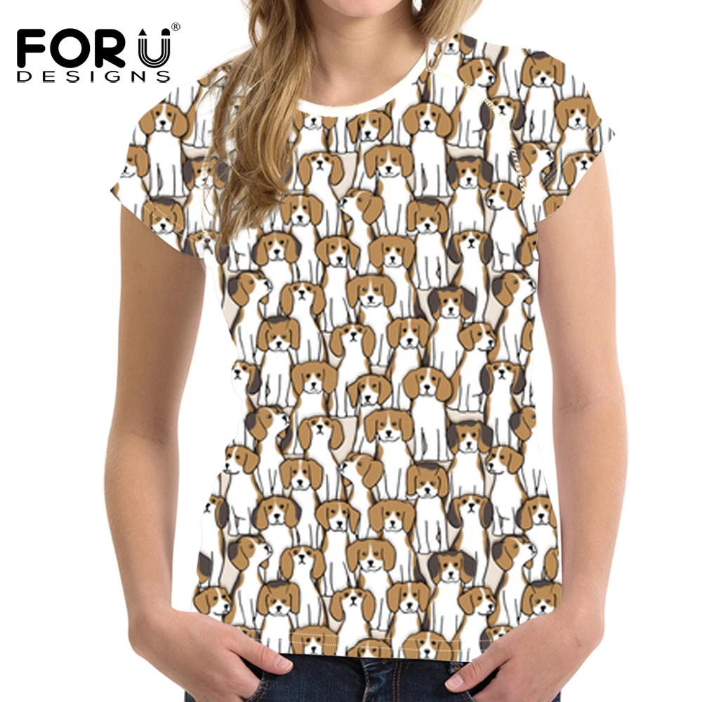 

FORUDESIGNS Cute Cartoon Beagles Pet Dog Women T Shirt Ladies Funny Puppys Pattern Tee Shirt Female Kawaii T-shirt for Teen Girl