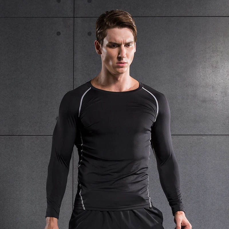 Men Compression Running Shirt Base Layer Skin Fitness Exercise Cycling