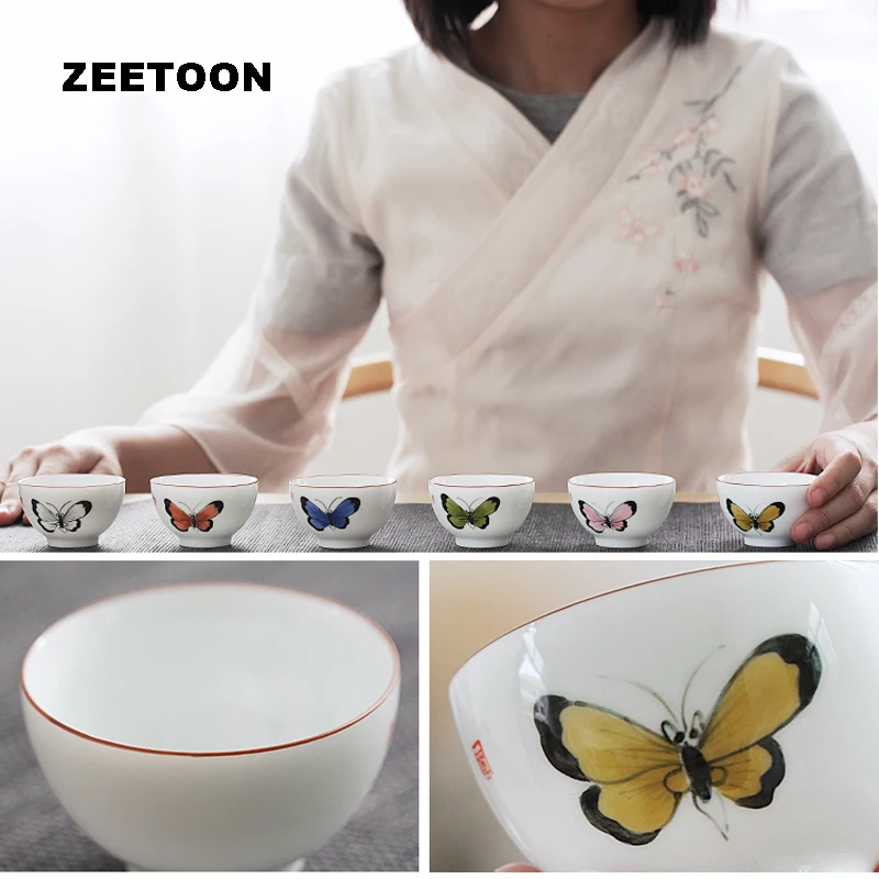50ml Jingdezhen Vintage Ceramics Pastel Porcelain Handpianted butterfly Teacup Master Cup Kung Fu Tea Set Bowl Green | Дом и сад