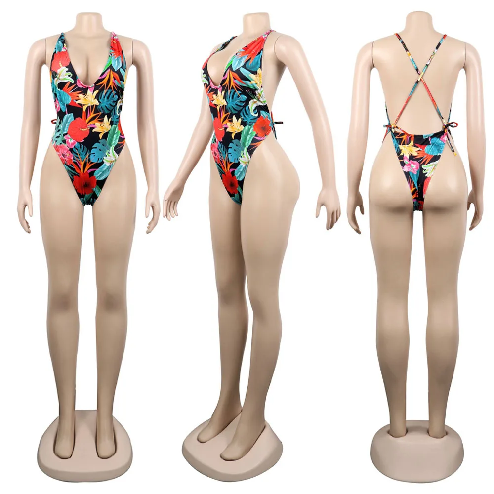 Sexy Print Backless Bodysuit Women Sleeveless Summer Beachwear Hot Bodysuits Deep V-Neck Cross Slim bandage cami Bodysuit Sexy Print Backless Bodysuit Women Sleeveless Summer Beachwear Hot Bodysuits Deep V-Neck Cross Slim bandage cami Bodysuit