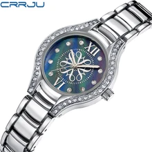 CRRJU 2017 Venda Quente de Luxo Senhoras Relógio de Cristal De Prata Diamante Women Watch Vestido de Pulso De Quartzo Populares Clássico Negócios Hora